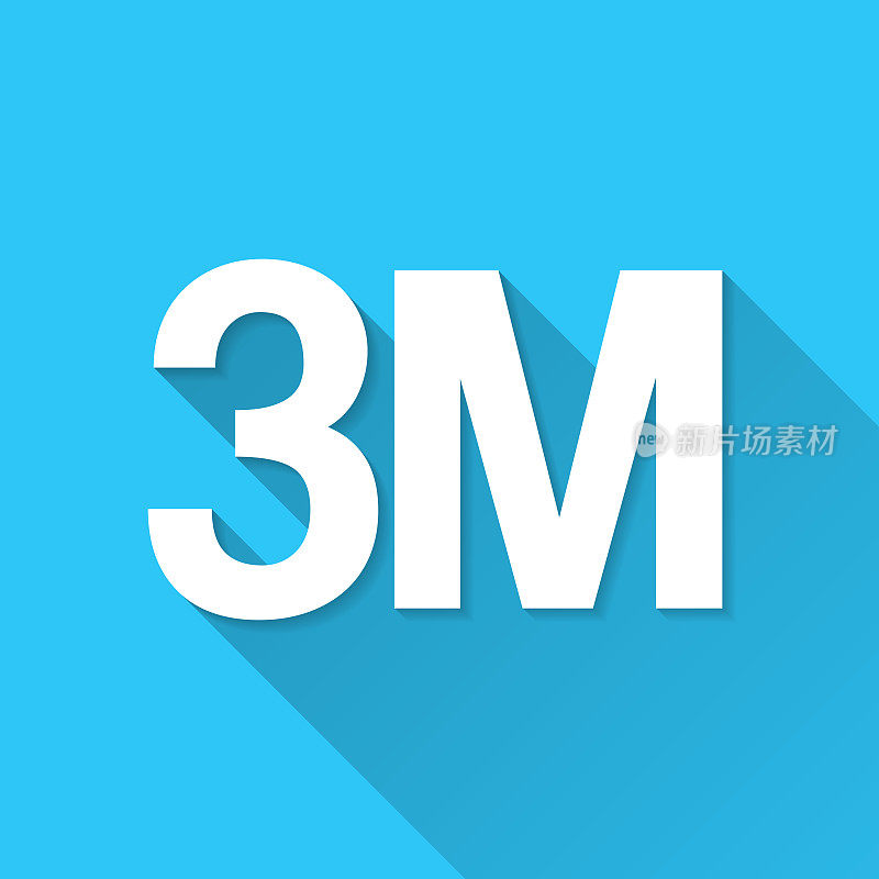 3M - 300万。图标在蓝色背景-平面设计与长阴影